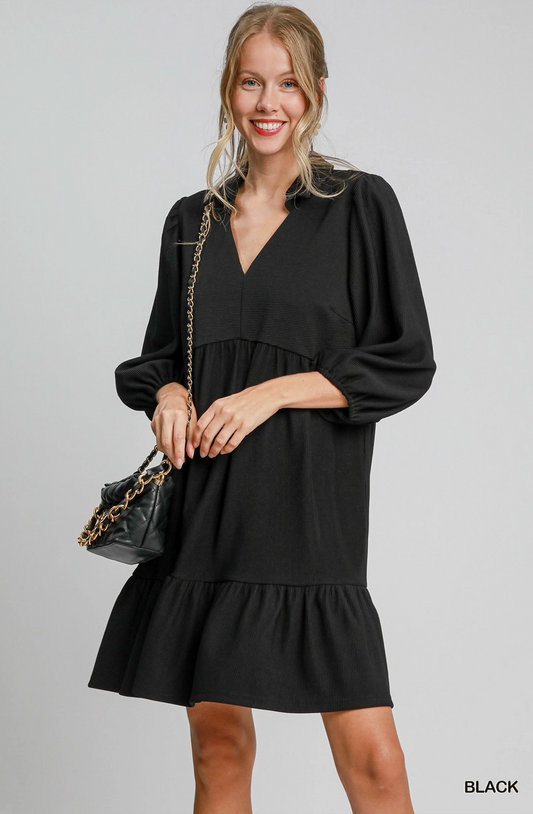 Tiered Ribbed Knit Mini Dress