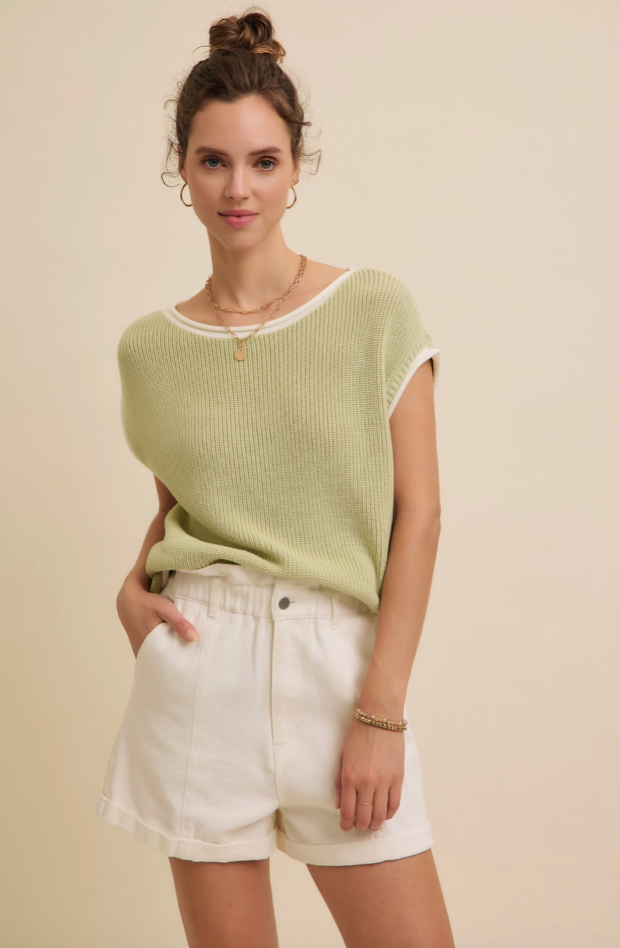 Contrast Rolled Edge Knitted Sweater Vest