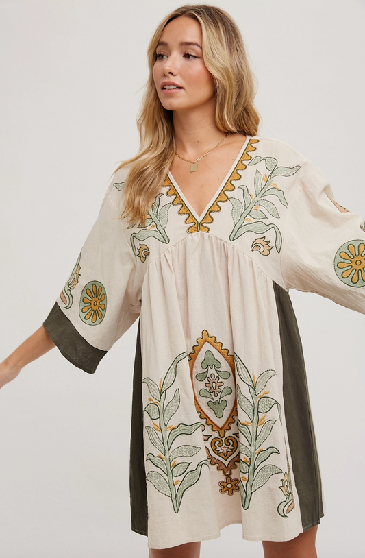 Boho Embroidered Babydoll Dress