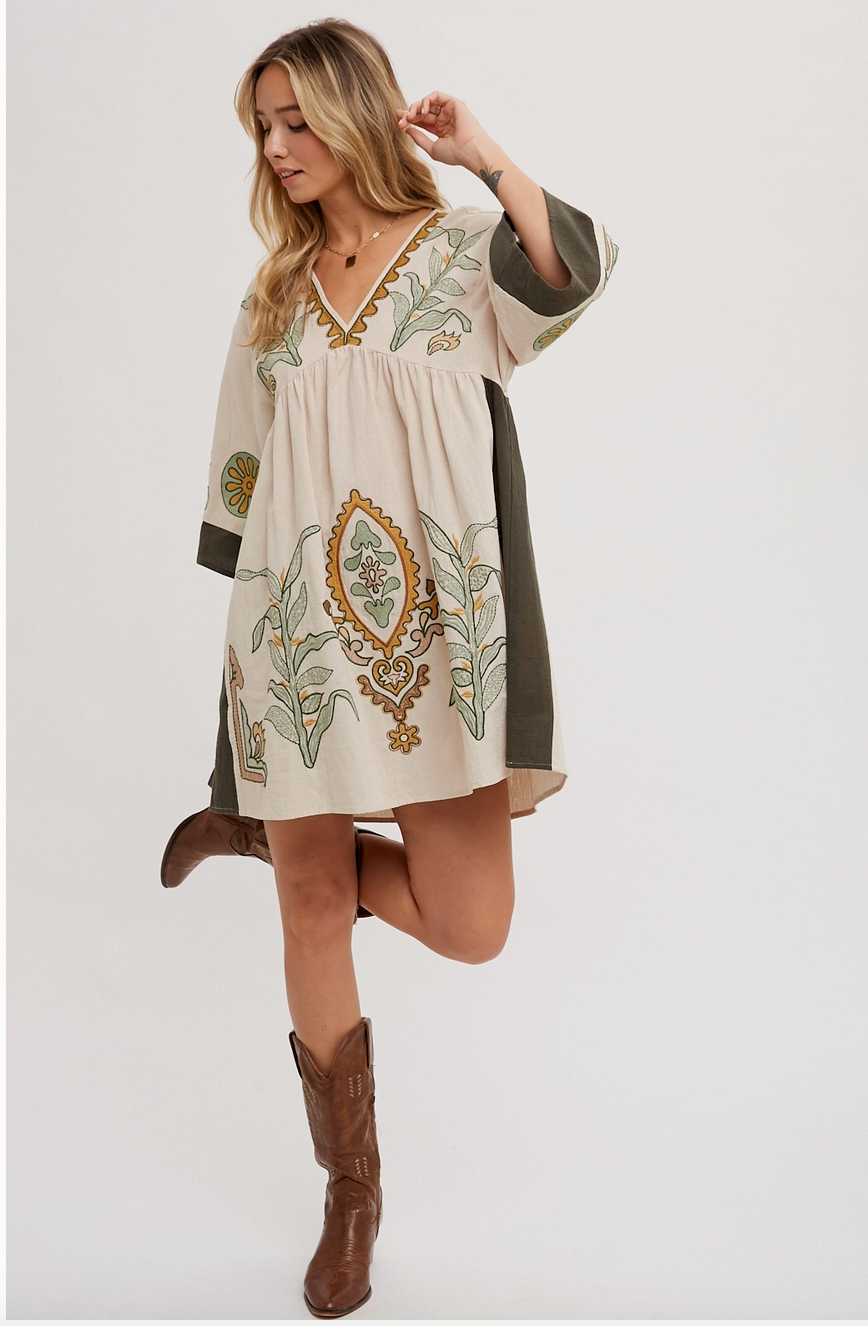 Boho Embroidered Babydoll Dress