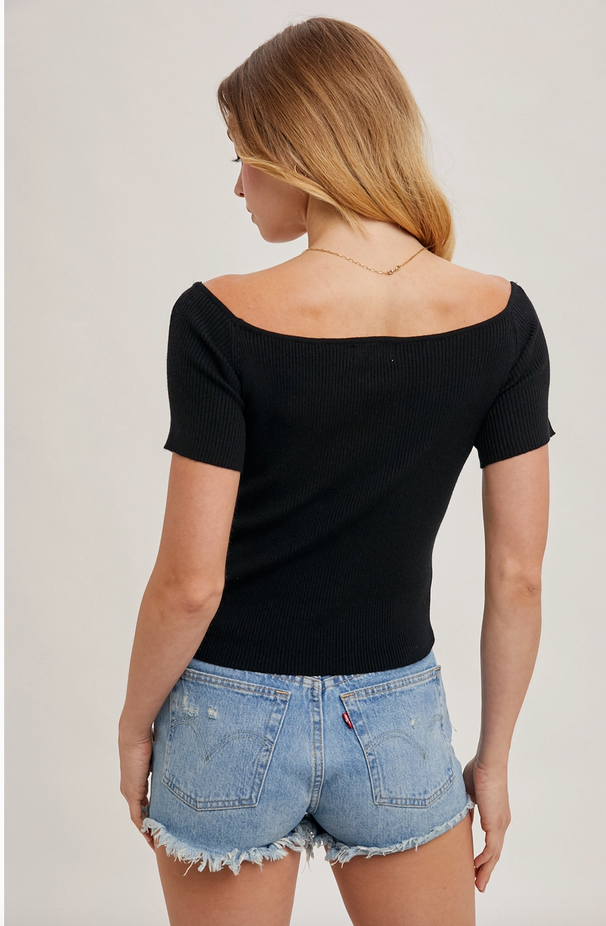 Scallop Hem Off the Shoulder Knit Top