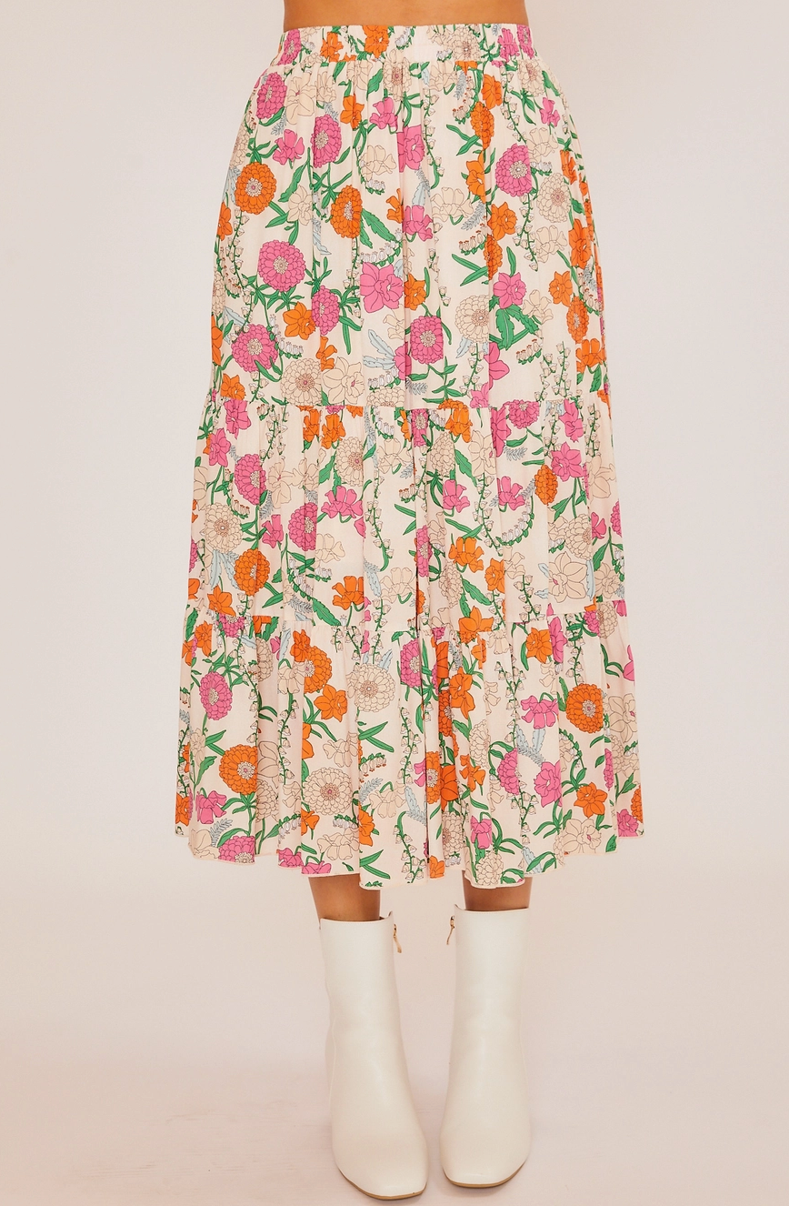 Floral Print Tiered Maxi Skirt