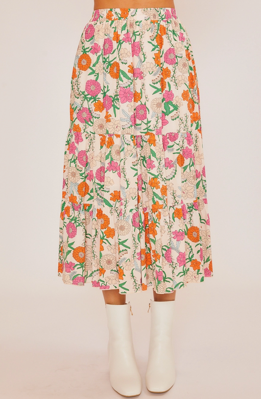 Floral Print Tiered Maxi Skirt