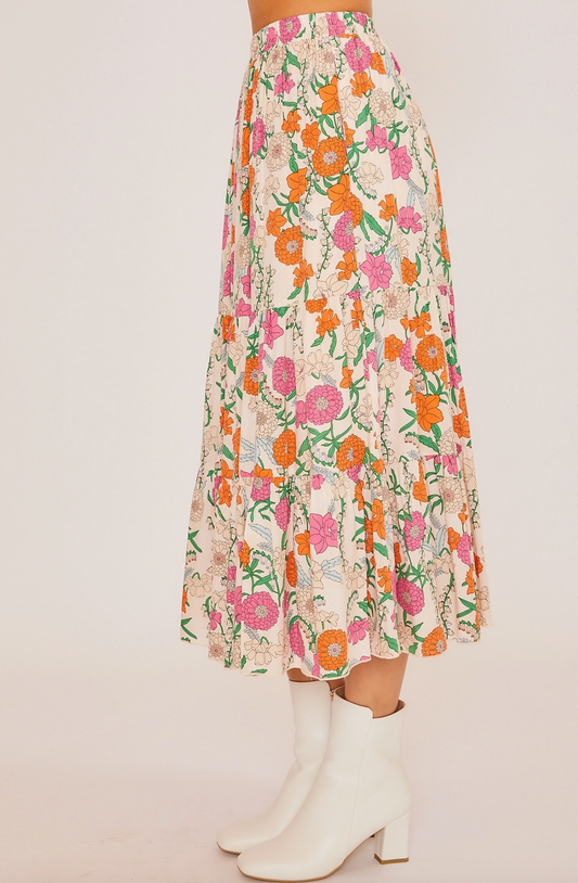 Floral Print Tiered Maxi Skirt