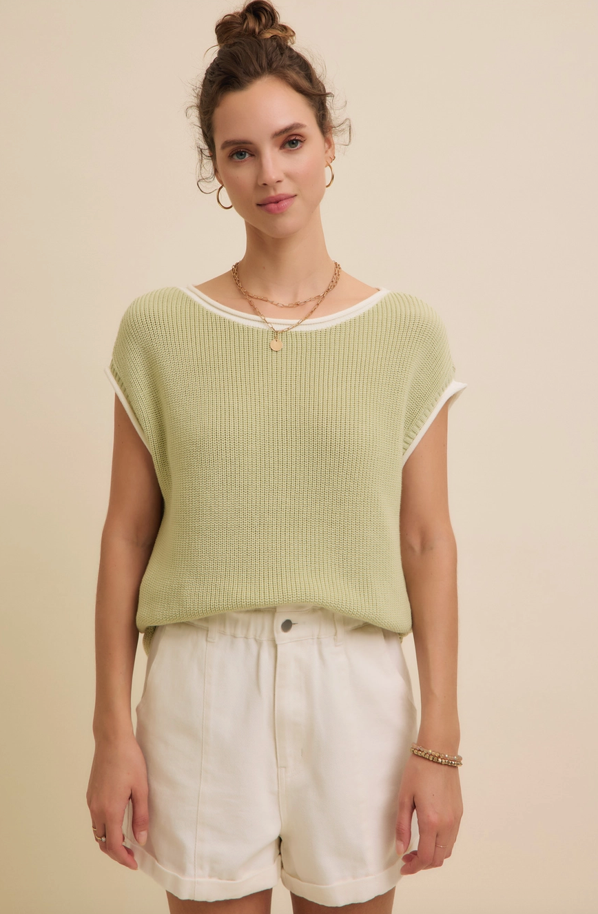 Contrast Rolled Edge Knitted Sweater Vest