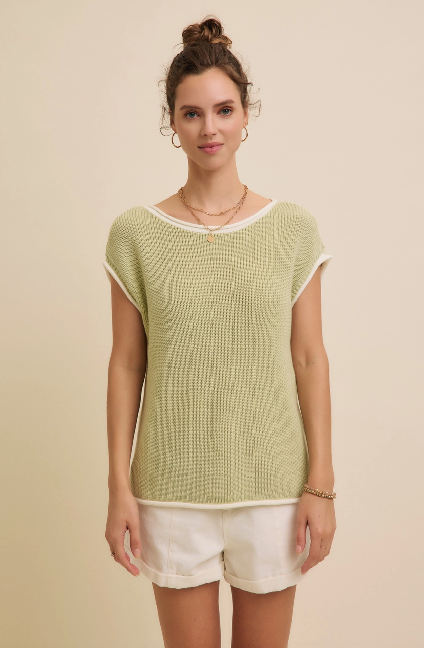 Contrast Rolled Edge Knitted Sweater Vest