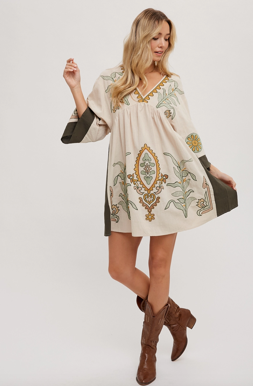 Boho Embroidered Babydoll Dress